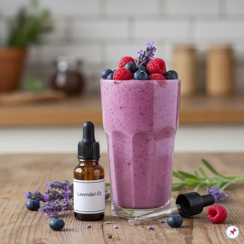 Beeriger Lavendel-Smoothie mit Himbeeren, Blaubeeren und einem Tropfen ätherischem Lavendelöl – erfrischendes Rezept mit ätherischen Ölen.